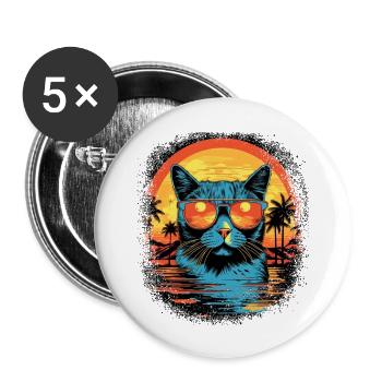 Anniversaire Cadeau d’anniversaire Idée Collage de chat T-shirts - Lot de 5 grands badges (56 mm) - blanc - Devant