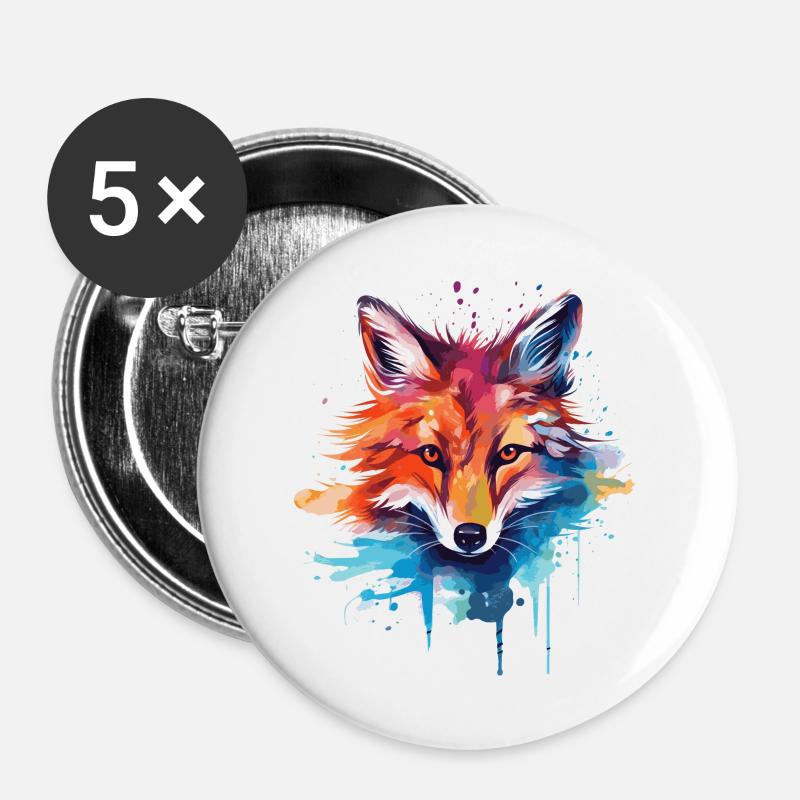 Watercolor Fox, Fox - Buttons large 2.2''/56 mm (5-pack) - white