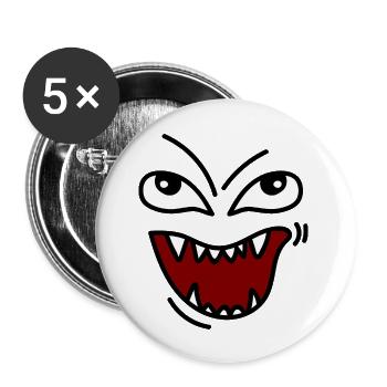 Wütendes Gesicht mit Zähnen - Buttons groß 56 mm (5er Pack) - Weiß - Vorne