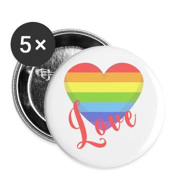 T-shirt love gay LGBT heart lgbtqia+ gift idea - Buttons large 2.2''/56 mm (5-pack) - white - Front