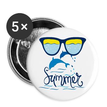 Delfine, Ozean, Sommer - Buttons groß 56 mm (5er Pack) - Weiß - Vorne
