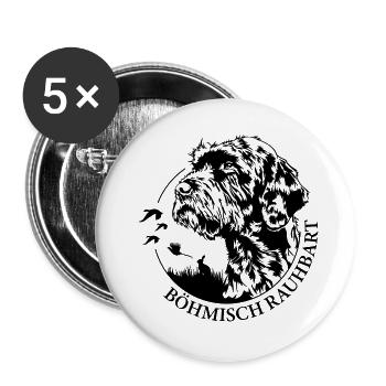Böhmisch Rauhbart Portrait Jagdhunde Hund Wilsigns - Buttons groß 56 mm (5er Pack) - Weiß - Vorne