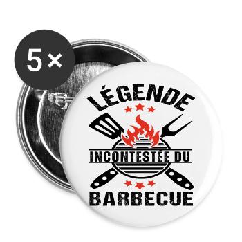 Légende du barbecue humour bbq cadeau grilleur - Lot de 5 grands badges (56 mm) - blanc - Devant