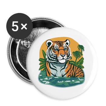 Tiger Print Jungle - Buttons large 2.2''/56 mm (5-pack) - white - Front