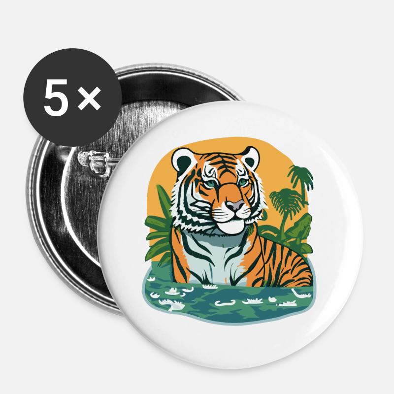 Tiger Print Jungle - Buttons large 2.2''/56 mm (5-pack) - white
