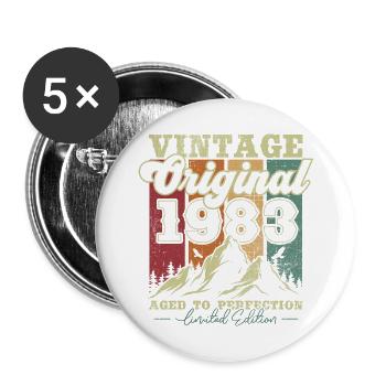 Vintage original 1983 vintage cadeau anniversaire - Lot de 5 grands badges (56 mm) - blanc - Devant