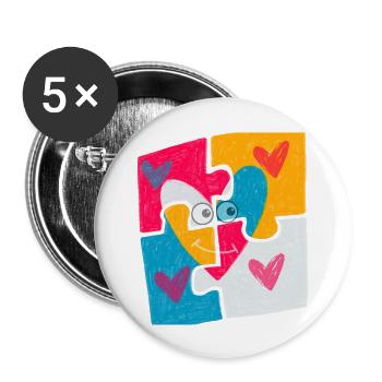 Motif puzzle coeur avec des yeux amour et famille - Lot de 5 grands badges (56 mm) - blanc - Devant