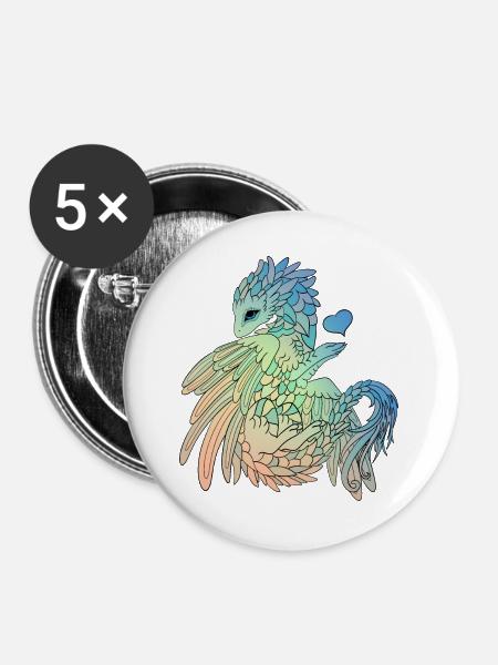 Mystischer Drache - Buttons groß 56 mm (5er Pack) - Weiß