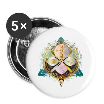 Amulett mit goldenem Baum und Natur Elementen - Buttons groß 56 mm (5er Pack) - Weiß - Vorne