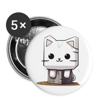 verträumte Marshmello Kitty "Sticky" - Buttons groß 56 mm (5er Pack) - Weiß - Vorne