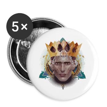kunstvolles markantes Porträt Mann mit Krone König - Buttons groß 56 mm (5er Pack) - Weiß - Vorne