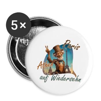 Lustiger Weltenbummler: Paris Athen auf Wiedersehn - Buttons groß 56 mm (5er Pack) - Weiß - Vorne