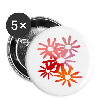 Bunte Blumen - Buttons groß 56 mm (5er Pack) - Weiß - Vorne