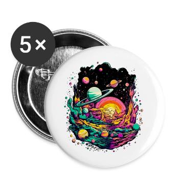 Galaxies et planètes dans le système solaire et l’espace - Lot de 5 grands badges (56 mm) - blanc - Devant