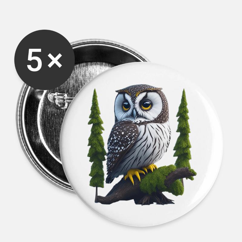 Kleiner Uhu - Buttons groß 56 mm (5er Pack) - Weiß