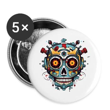 Mexikanischer Schädel von Roboter - Buttons groß 56 mm (5er Pack) - Weiß - Vorne
