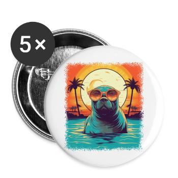 children eared seal happy kawaii animals - Buttons groß 56 mm (5er Pack) - Weiß - Vorne