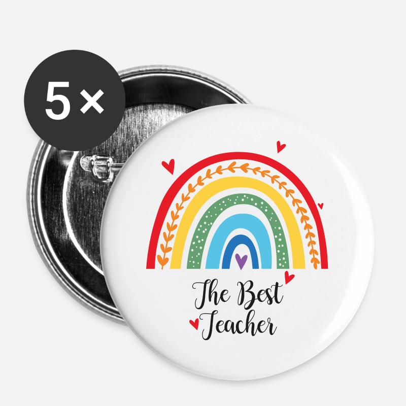 Best Teacher The Best Teacher Rainbow - Buttons large 2.2''/56 mm (5-pack) - white
