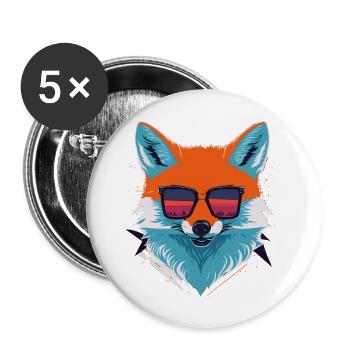 Schlau und stylisch: Retro Aggressive Fox T-Shirt - Buttons groß 56 mm (5er Pack) - Weiß - Vorne