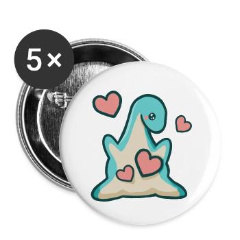 hugadino verliebter Dino, Herz, süßer Dinosaurier - Buttons groß 56 mm (5er Pack) - Weiß - Vorne
