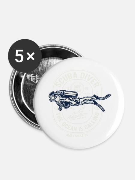 Wassersport - Buttons groß 56 mm (5er Pack) - Weiß