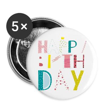 Geburtstag - Buttons groß 56 mm (5er Pack) - Weiß - Vorne