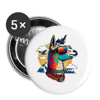 Lama avec lunettes de soleil - Lot de 5 grands badges (56 mm) - blanc - Devant