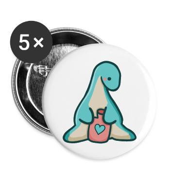 hugadino Dino mit Wärmflasche, süßer Dinosaurier - Buttons groß 56 mm (5er Pack) - Weiß - Vorne