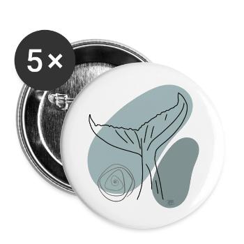 "Walflosse", Boho Line Art Design, Serie "Ocean" - Buttons groß 56 mm (5er Pack) - Weiß - Vorne