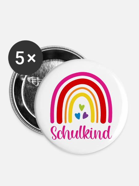 Schulkind Regenbogen Schulanfang Einschulung 2026 - Buttons groß 56 mm (5er Pack) - Weiß