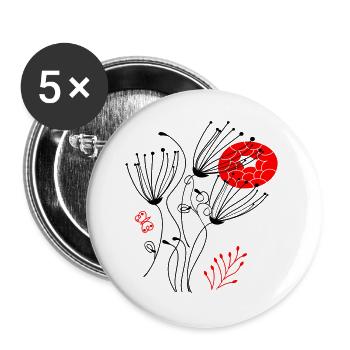 fleurs délicates en filigrane, Fleurs - Lot de 5 grands badges (56 mm) - blanc - Devant