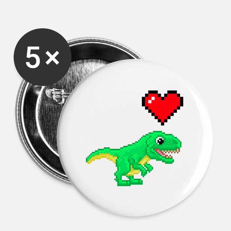 Pixel Love dinosaur - Buttons large 2.2''/56 mm (5-pack) - white