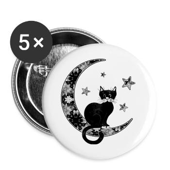 Chat - Lot de 5 grands badges (56 mm) - blanc - Devant