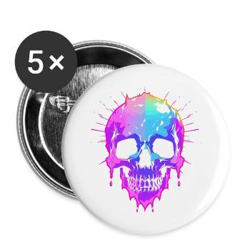 Skull colored - Buttons large 2.2''/56 mm (5-pack) - white - Front