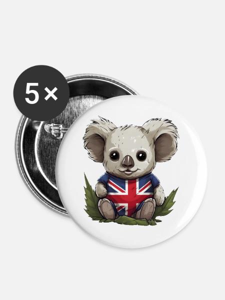 Australischer Koala - Buttons groß 56 mm (5er Pack) - Weiß