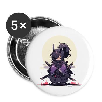 Epic Samurai Girl Anime Design - Buttons large 2.2''/56 mm (5-pack) - white - Front