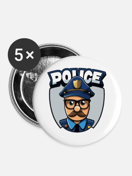 Policeman, Police - Buttons large 2.2''/56 mm (5-pack) - white
