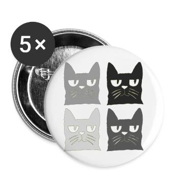 Cats Black Grey - Buttons large 2.2''/56 mm (5-pack) - white - Front