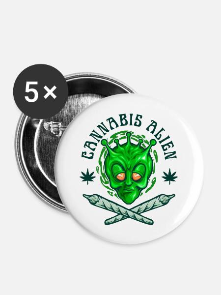 Cannabis Alien - Buttons groß 56 mm (5er Pack) - Weiß