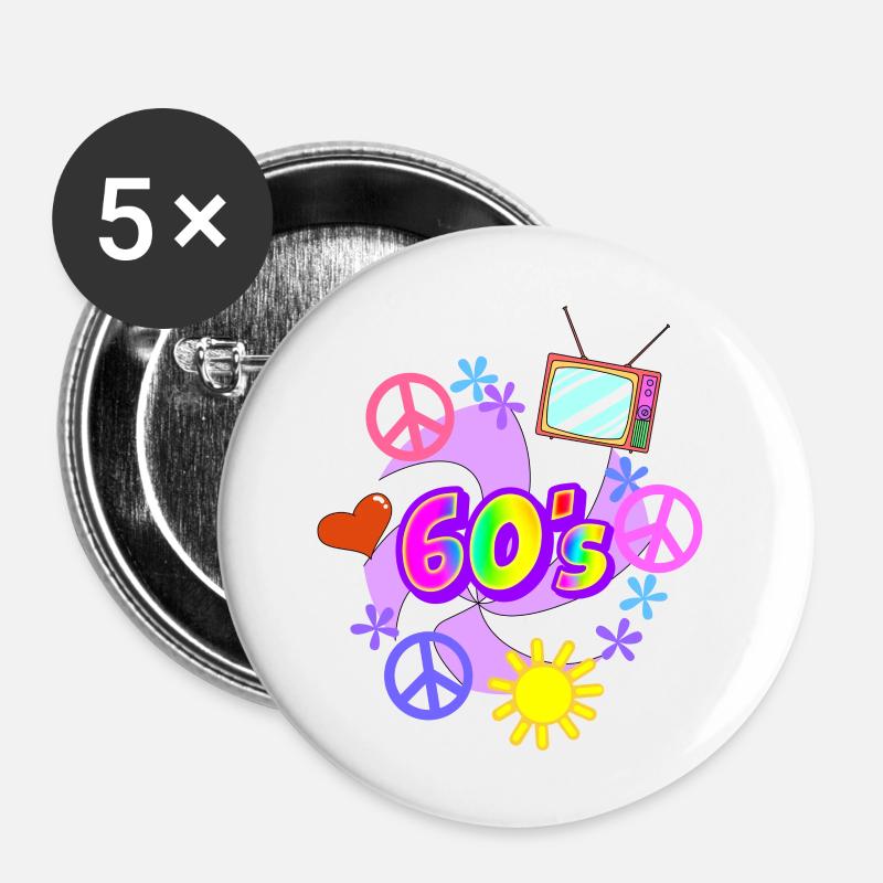 Die 60er Jahre - Buttons groß 56 mm (5er Pack) - Weiß