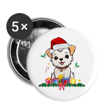 Hund Weihnachten. Weihnachtsgeschenk - Buttons groß 56 mm (5er Pack) - Weiß - Vorne