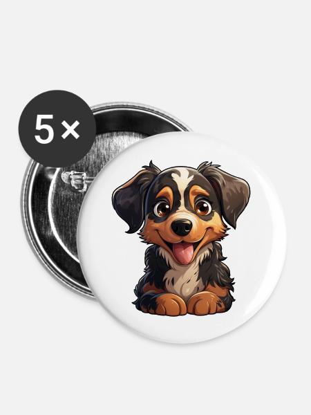 Kleines Hündchen - Buttons groß 56 mm (5er Pack) - Weiß