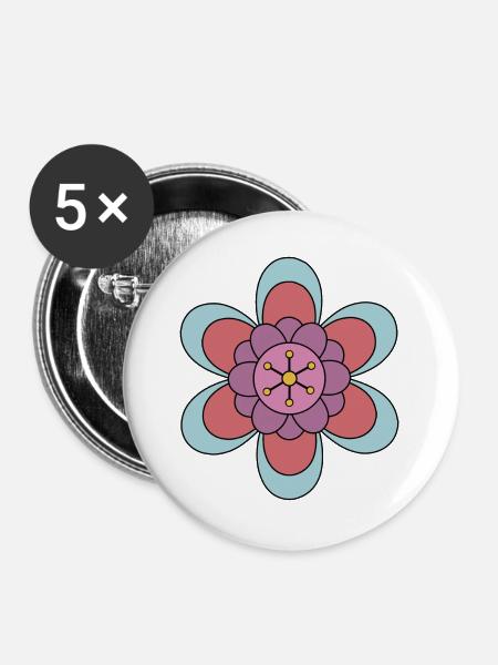 Niedliche Funky Hippie Boho Blume - Buttons groß 56 mm (5er Pack) - Weiß