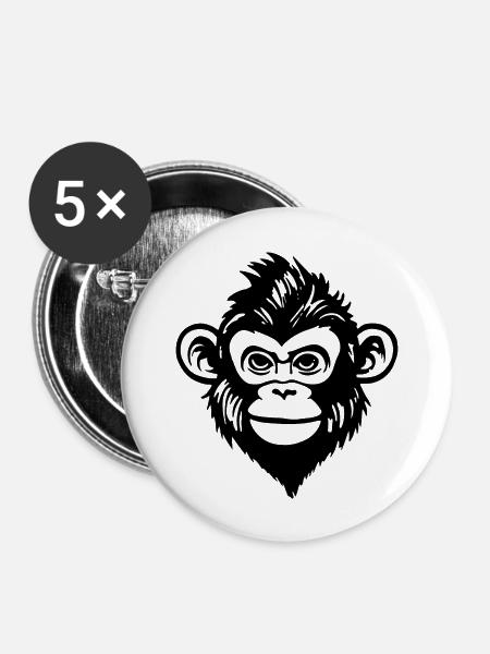 Affe - Buttons groß 56 mm (5er Pack) - Weiß
