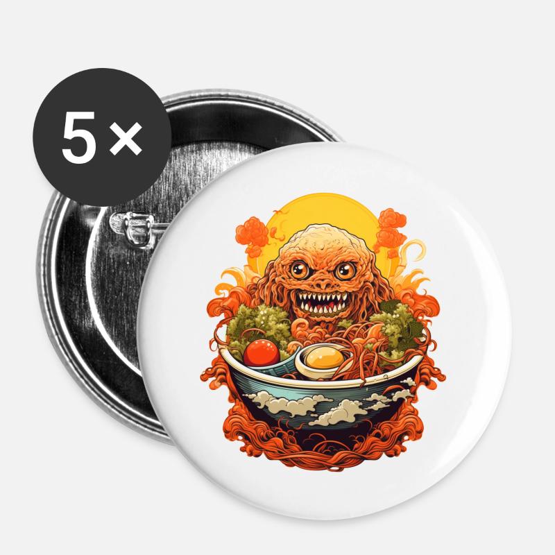 Ramen Monster - Buttons large 2.2''/56 mm (5-pack) - white