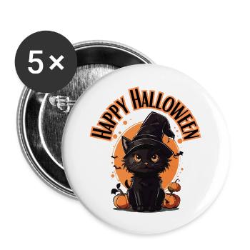 Happy Halloween Cat - Buttons groß 56 mm (5er Pack) - Weiß - Vorne