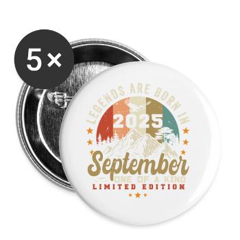 Septembre 2025, né en septembre 2025 - Lot de 5 grands badges (56 mm) - blanc - Devant