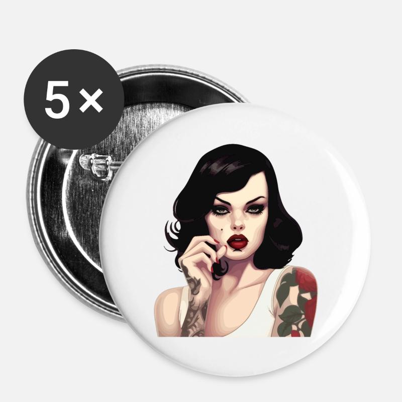 Vintage Rock Tattoo Style Illustration - Buttons large 2.2''/56 mm (5-pack) - white