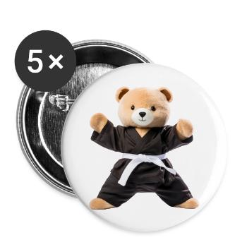 Karate-Bär - Buttons groß 56 mm (5er Pack) - Weiß - Vorne