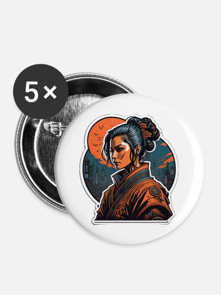 Frau mit Kimono - Buttons groß 56 mm (5er Pack) - Weiß